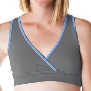 Kindred Bravely Gray Nursing Bra with Light Blue Trim